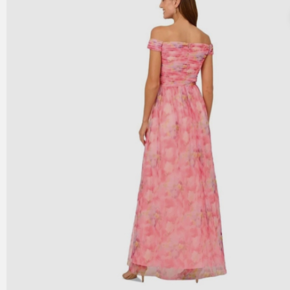 Adrianna Papell Pink Sweetpea Off The Shoulder Tulle Gown Formal Dress Nwt 12 - Picture 4 of 9
